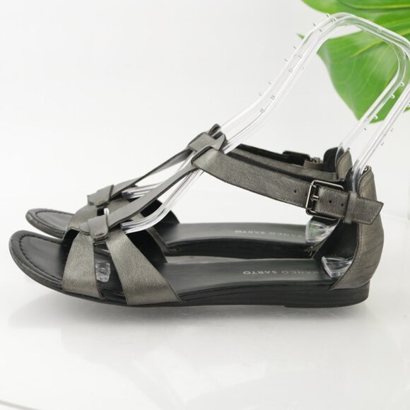 Franco Sarto Womens Gracy Sandal Size 9.5 M Gray Metallic Gladiator Flat T-Strap - Picture 6 of 11